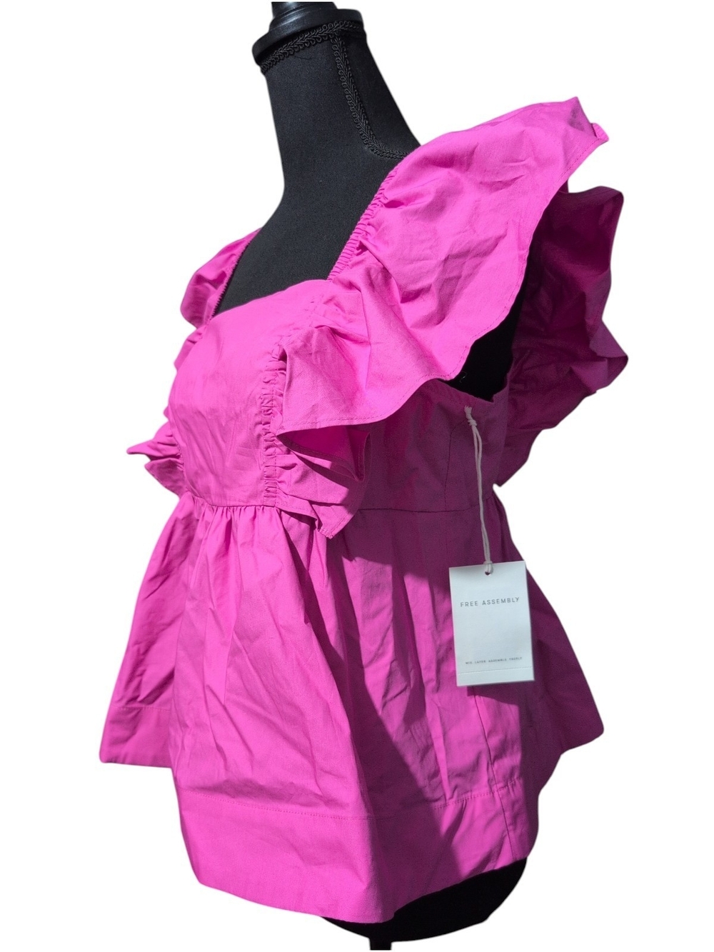 Free Assembly Pink Ruffle Sleeve Square Neck Top Size S (4-6) NWT - Picture 8 of 11